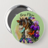 Paint Horse Mustang met Iris en vlinders Ronde Button 4,0 Cm (Voorkant /achterkant)