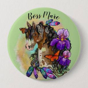 Paint Horse Mustang met Iris en vlinders Ronde Button 4,0 Cm