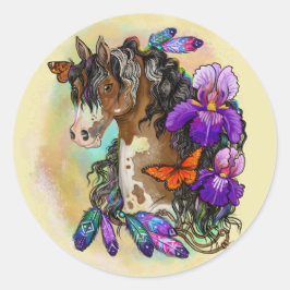 Paint Horse Mustang met Iris en vlinders Ronde Sticker