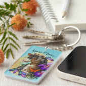 Paint Horse Mustang met Iris en vlinders Sleutelhanger (Voorkant Rechts)