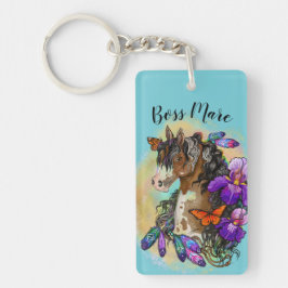 Paint Horse Mustang met Iris en vlinders Sleutelhanger