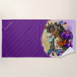 Paint Horse Mustang met Iris en vlinders Strandlaken