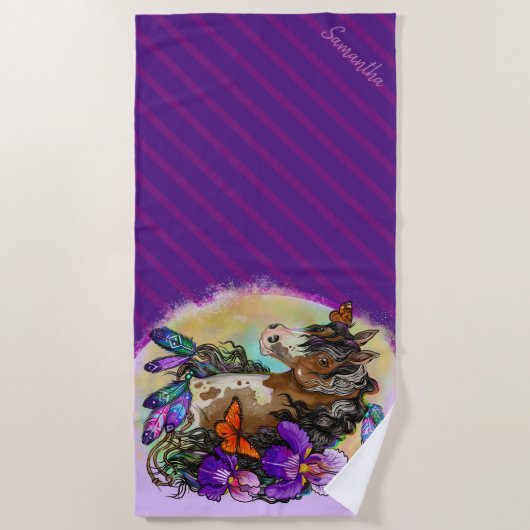 Paint Horse Mustang met Iris en vlinders Strandlaken (Voorkant)