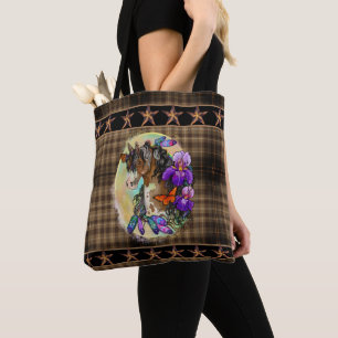 Paint Horse Mustang met Iris en vlinders Tote Bag
