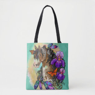 Paint Horse Mustang met Iris en vlinders Tote Bag
