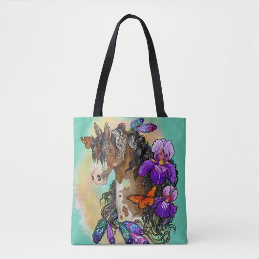 Paint Horse Mustang met Iris en vlinders Tote Bag (Voorkant)