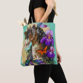 Paint Horse Mustang met Iris en vlinders Tote Bag (Dichtbij)