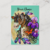 Paint Horse Mustang met Iris en vlinders Visitekaartje (Voorkant)