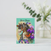 Paint Horse Mustang met Iris en vlinders Visitekaartje (Staand voorkant)