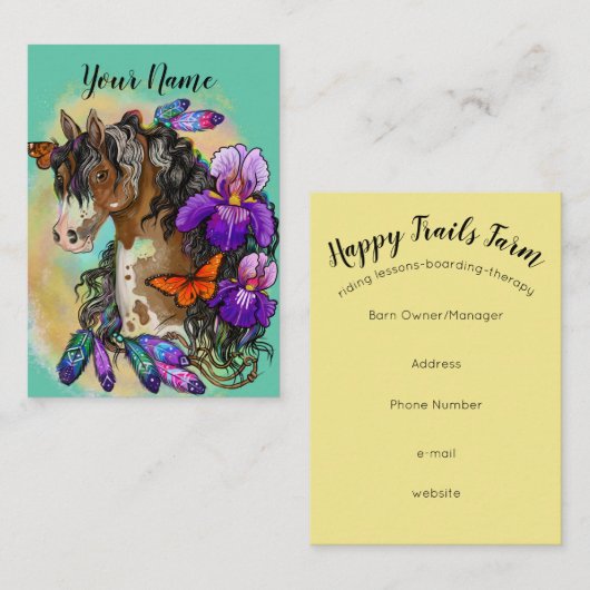 Paint Horse Mustang met Iris en vlinders Visitekaartje (Voorkant / Achterkant)