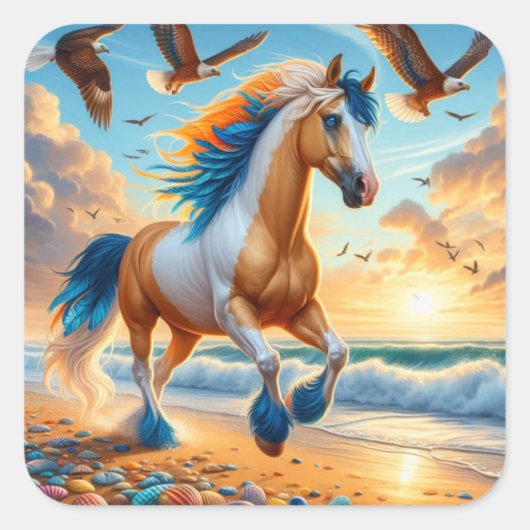 Paint Horse Ocean Eagles Vierkante Sticker (Voorkant)