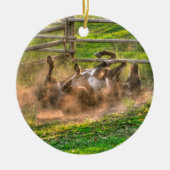 Paint Horse Rolling in Dust Funny Equine Photo Keramisch Ornament (Voorkant)