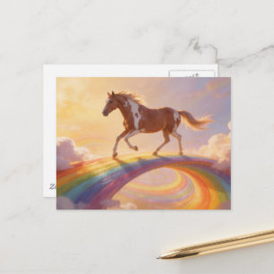 Paint Horse Steekt Een Regenboogbrug Over Briefkaart