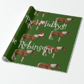 Paint Horses en Red Santa Hat met Kerstmis Cadeaupapier (Uitgerold)