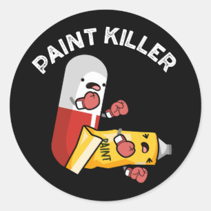 Paint Killer Funny Pill Pun Dark BG Ronde Sticker