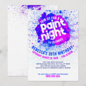 Paint Night Birthday Uitnodigen - Blauw Kaart (Voorkant / Achterkant)