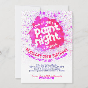 Paint Night Birthday Uitnodigen - Hot Pink Kaart