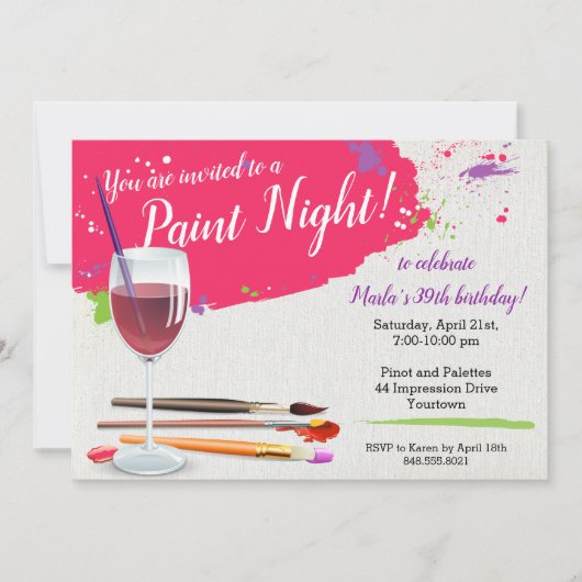 Paint Night, Paint en Sip Wine Glass Canvas Kaart (Voorkant)