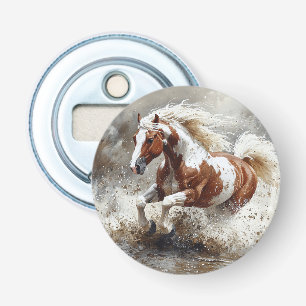Paint paard loopt door het water button flesopener