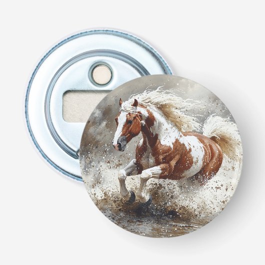 Paint paard loopt door het water button flesopener (Voorkant)