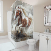 Paint paard loopt door het water douchegordijn (In situ)