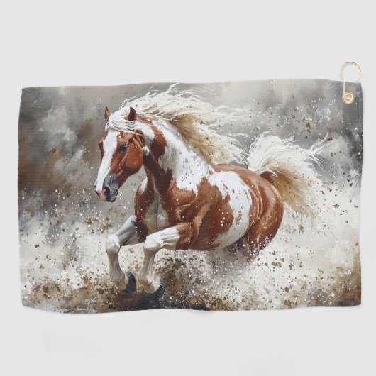 Paint paard loopt door het water golfhanddoek (Horizontaal)