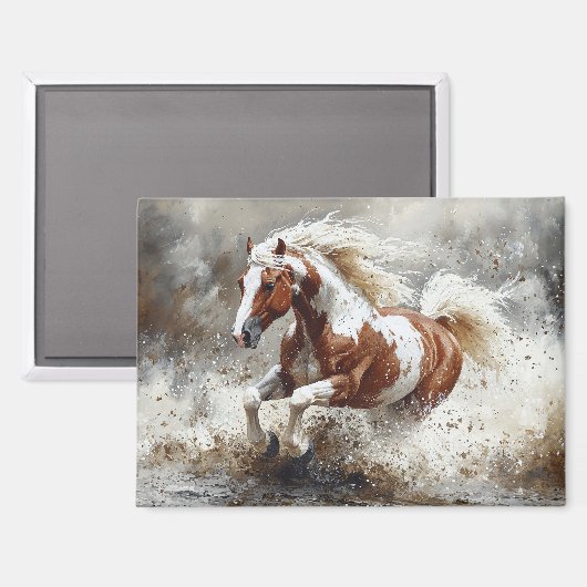 Paint paard loopt door het water magneet (Voorkant / Achterkant)