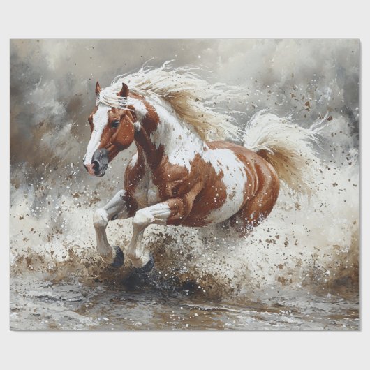Paint paard loopt door water ontkoppeling cadeaupapier (Vlak)