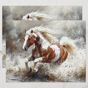 Paint paard loopt door water plakboek papier