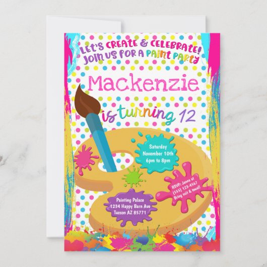 Paint Party Art Painting Verjaardag Uitnodigingen (Voorkant)