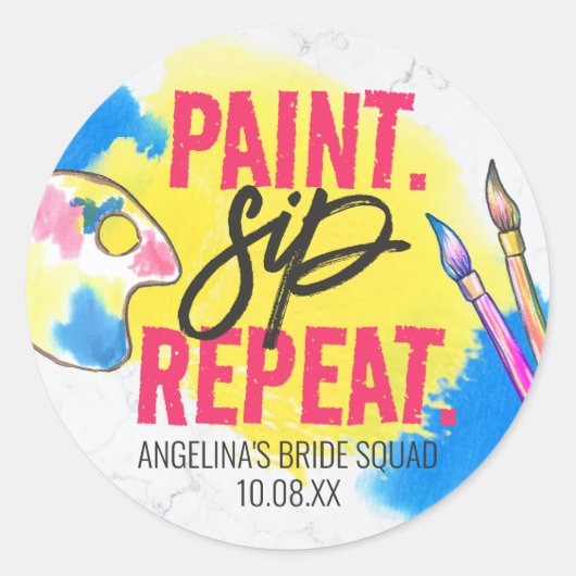 Paint Party Bruid Squad Bachelorette Party Ronde Sticker (Voorkant)