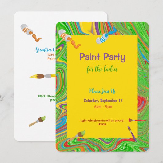 Paint Party for the Dames  Invitation Kaart (Voorkant / Achterkant)