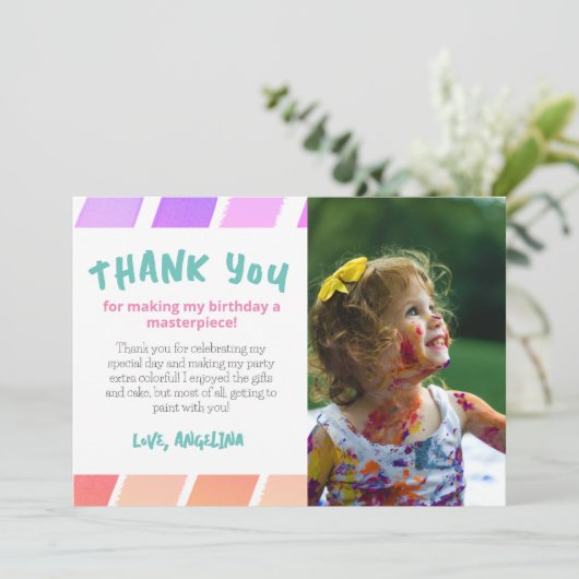 Paint Party Girl Birthday Pastel Rainbow Bedankkaart (Staand voorkant)