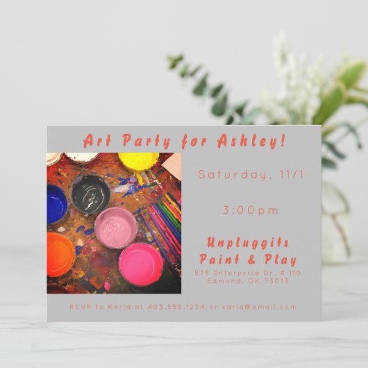 Paint & Play Art Party Uitnodiging (Staand voorkant)