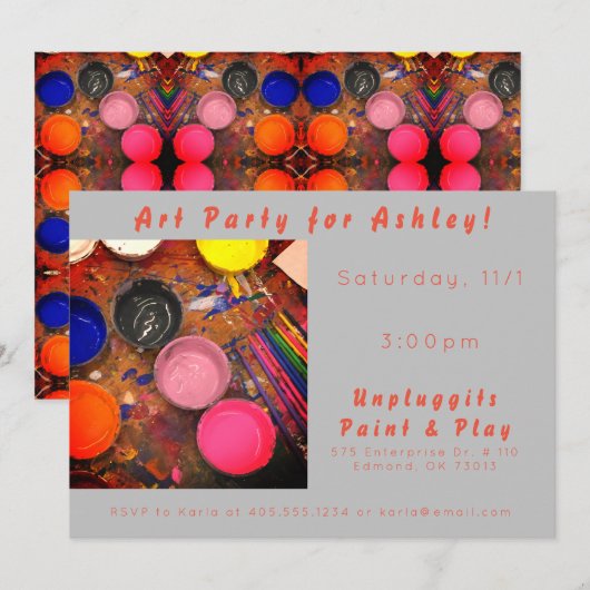 Paint & Play Art Party Uitnodiging (Voorkant / Achterkant)