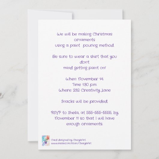 Paint Pouring Party Invitations for Christmas Kaart (Achterkant)