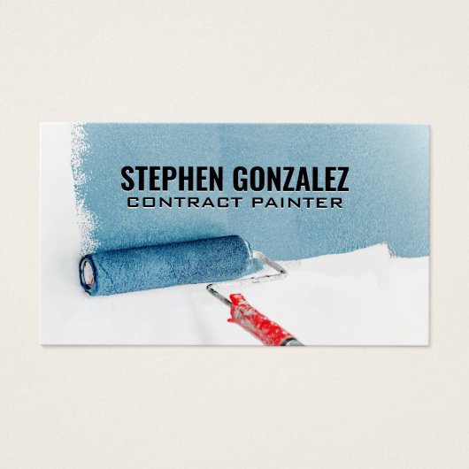 Paint Roller | Schilderde blauwe muur Visitekaartje (Voorkant)