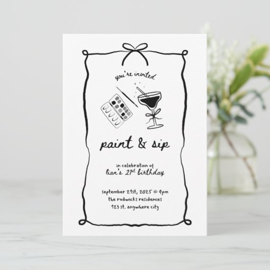 Paint & Sip 21e verjaardag uitnodiging Sjabloon (Staand voorkant)