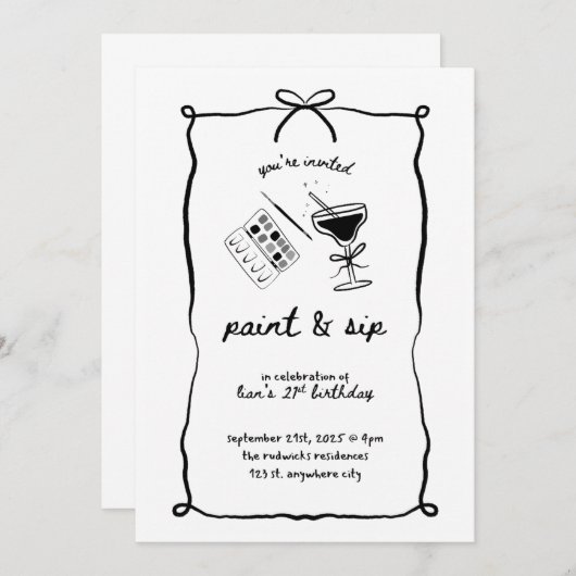 Paint & Sip 21e verjaardag uitnodiging Sjabloon (Voorkant / Achterkant)