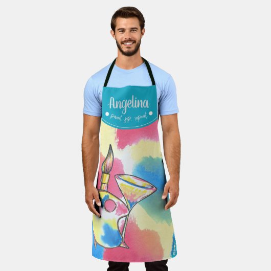 Paint Sip Herhaal monogram bachelorette Art Party Schort (Gedragen)