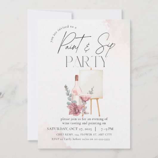 Paint & Sip Party Uitnodiging (Voorkant)