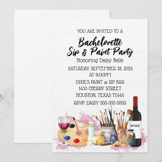 Paint & Sip vrijgezellenfeest uitnodiging (Voorkant / Achterkant)