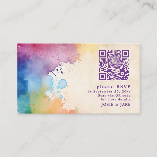 Paint spatten RSVP QR Code Enclosure Kaart (Voorkant)