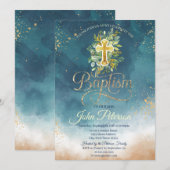 Paint Splash Floral Cross Baptisme Kaart (Voorkant / Achterkant)