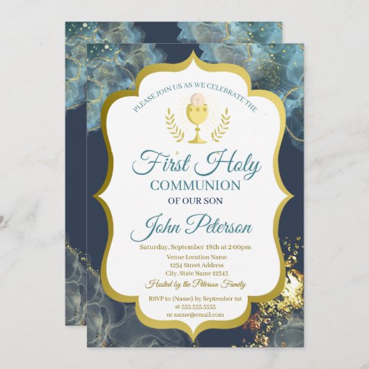 Paint Splash, Kelk Goud Eerste Heilige Communie Kaart (Voorkant / Achterkant)