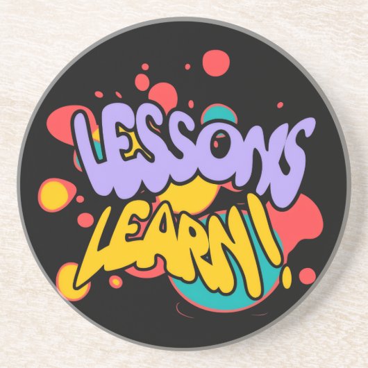 PAINT SPLASH LESSONS LEARN ROUND SANDSTONE COASTER ZANDSTEEN ONDERZETTER (Voorkant)