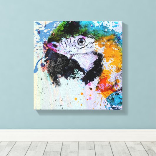 Paint Splash Parrot | Vinyl Fotobehang Canvas Afdruk (Insitu (Houten vloer))