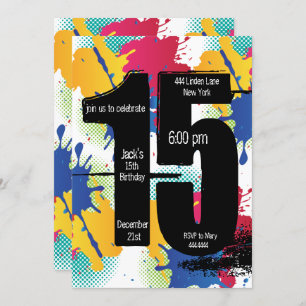 Paint Splatter 15th Birthday-uitnodiging Kaart
