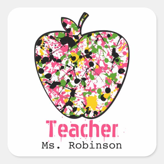 Paint Splatter Apple Teacher Stickers (Voorkant)