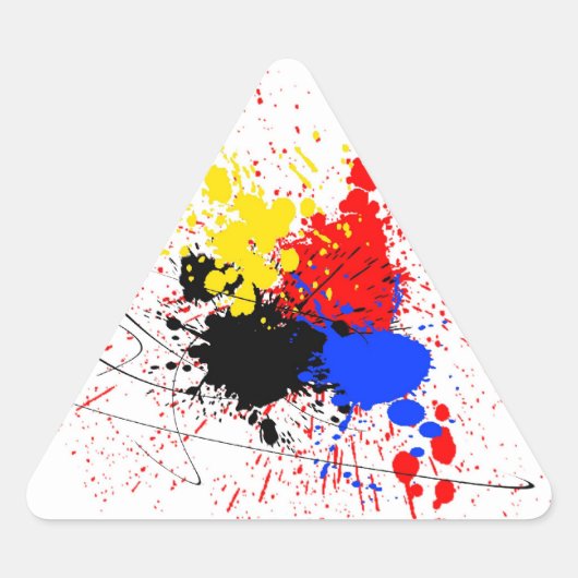 Paint Splatter Art Zwart Blauw Rood Geel Sticker (Voorkant)